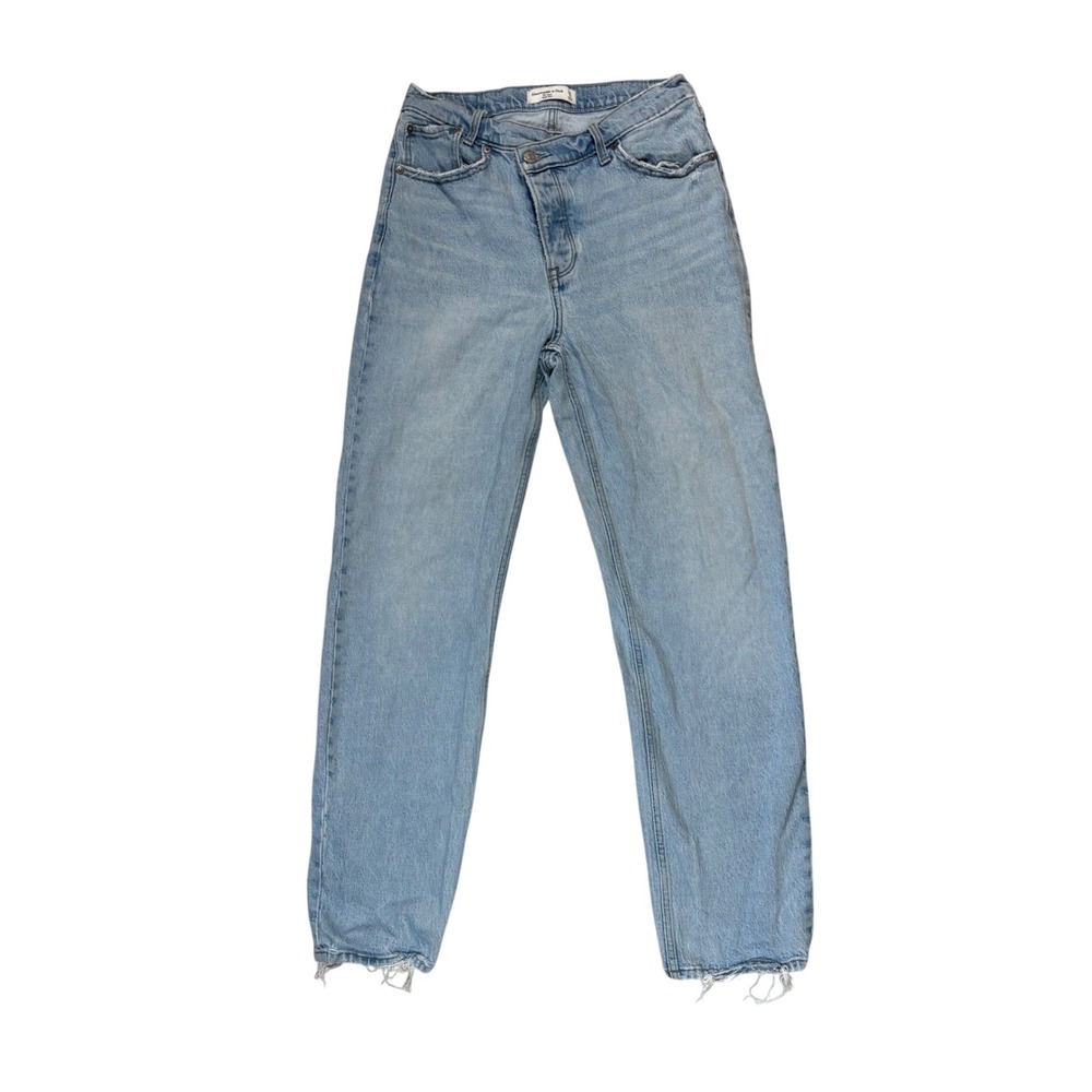 Abercrombie Fitch The Dad High Rise Asymmetrical Crossover Jeans Light Wash 28/6